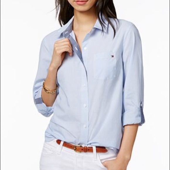 Tommy Hilfiger Blue and White Striped Blouse - Picture 1 of 2